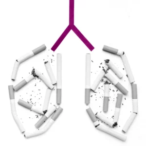 Eine Lunge dargestellt aus Zigarettenstummel.